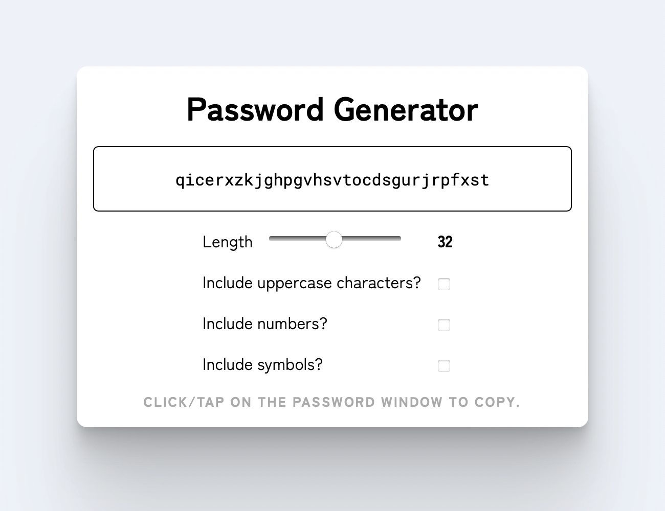 Screenshot from 'Password Generator' app.